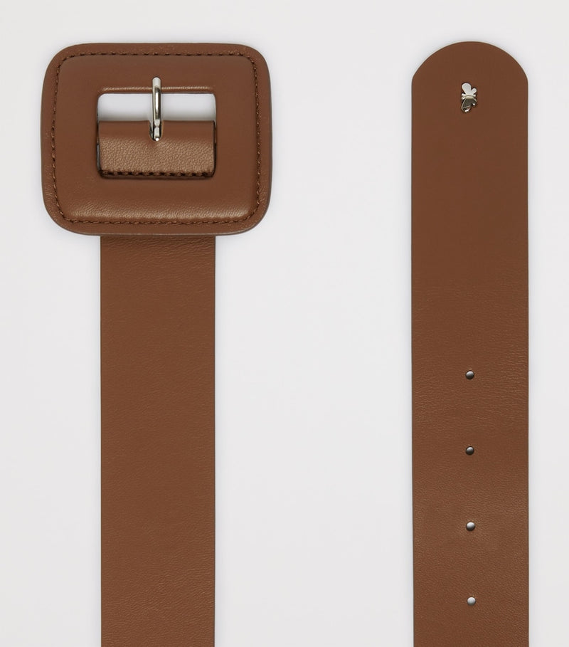 Weekend Max Mara leather belt with silver-tone buckle, UK version