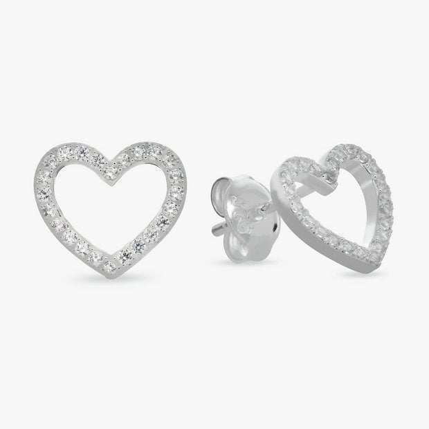 Revere sterling silver heart stud earrings with cubic zirconia - British product