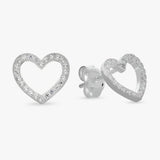 Revere sterling silver heart stud earrings with cubic zirconia - British product