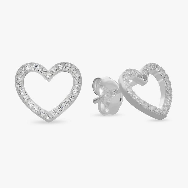 Revere sterling silver heart stud earrings with cubic zirconia - British product