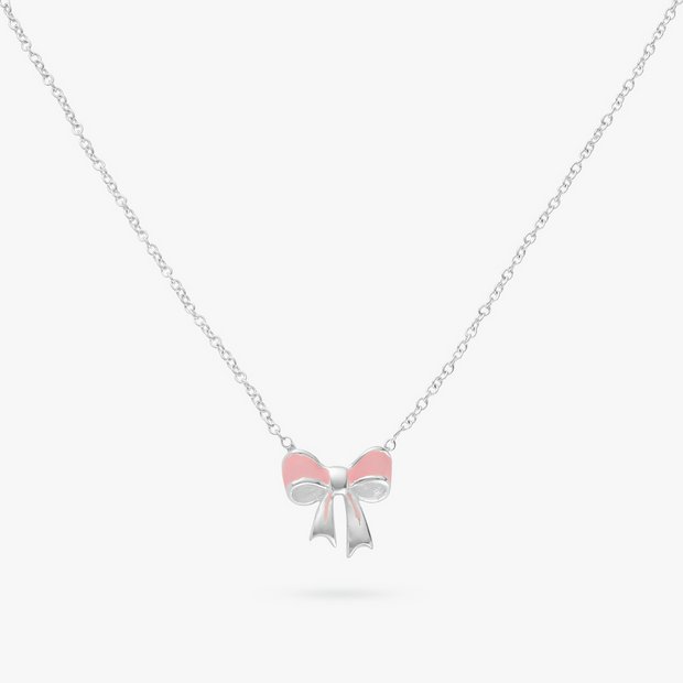 Revere Kids pink bow enamel pendant necklace 16 inch, imported from the UK