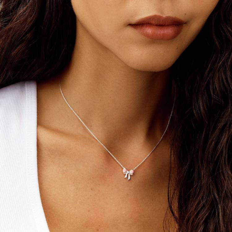 Revere Kids pink bow enamel pendant necklace 16 inch, imported from the UK
