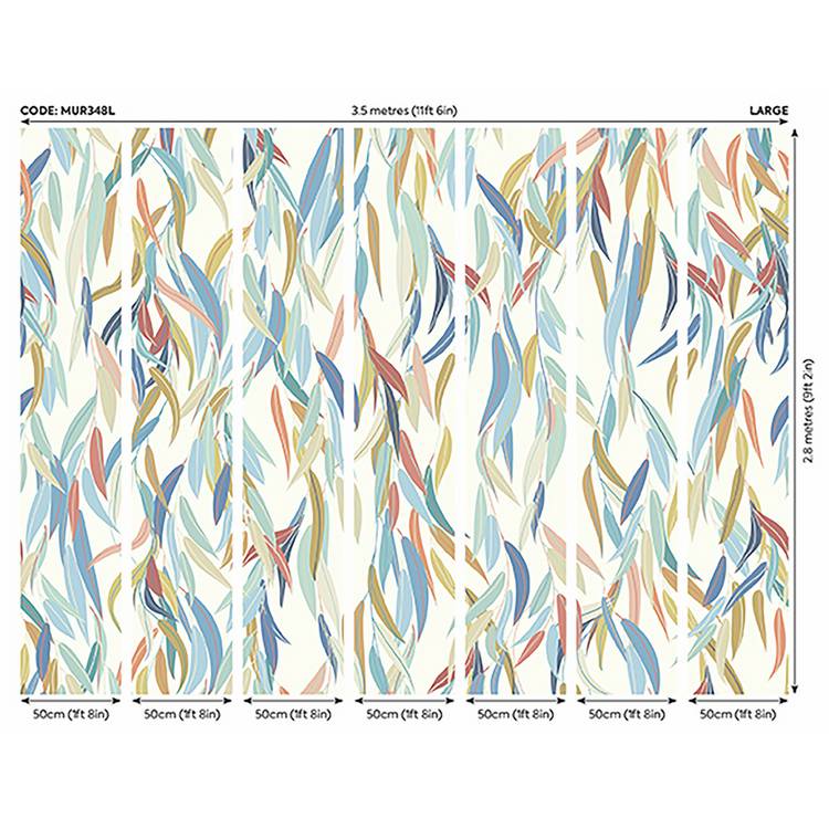 Origin Murals Willow Leave wall mural denim blue and apricot, imported from the UK