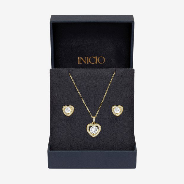 Inicio gold plated heart pendant and earrings gift set (British brand)