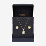 Inicio gold plated heart pendant and earrings gift set (British brand)