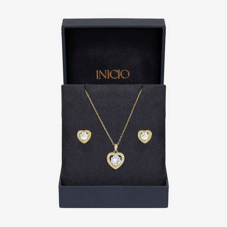 Inicio gold plated heart pendant and earrings gift set (British brand)