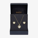 Inicio gold plated heart pendant and earrings gift set (British brand)