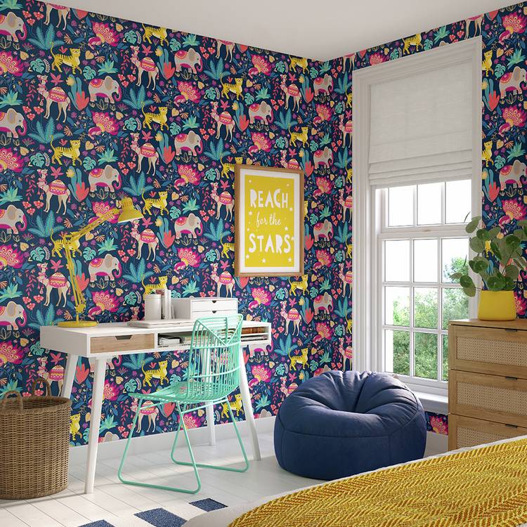 Ohpopsi Samba Safari wallpaper ink and cerise - British product