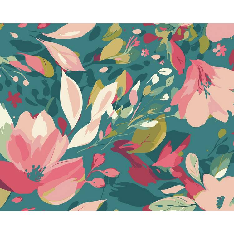 Origin Flowing Flowers mural teal and coral, imported from the UK