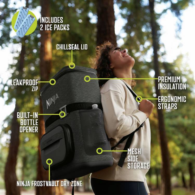 Ninja FrostVault Go soft cooler backpack 17L 24-can - British product