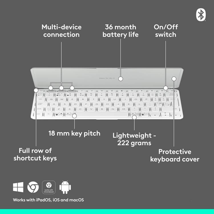 Logitech Keys-To-Go 2 wireless keyboard pale grey, imported from the UK