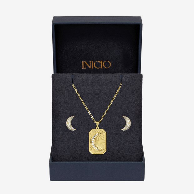 Inicio gold plated moon pendant earrings set (British brand)