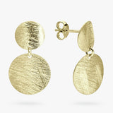 Revere yellow gold plated brushed disc drop earrings 24.5mm, imported from the UK