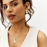 Revere yellow gold plated brushed disc drop earrings 24.5mm, imported from the UK