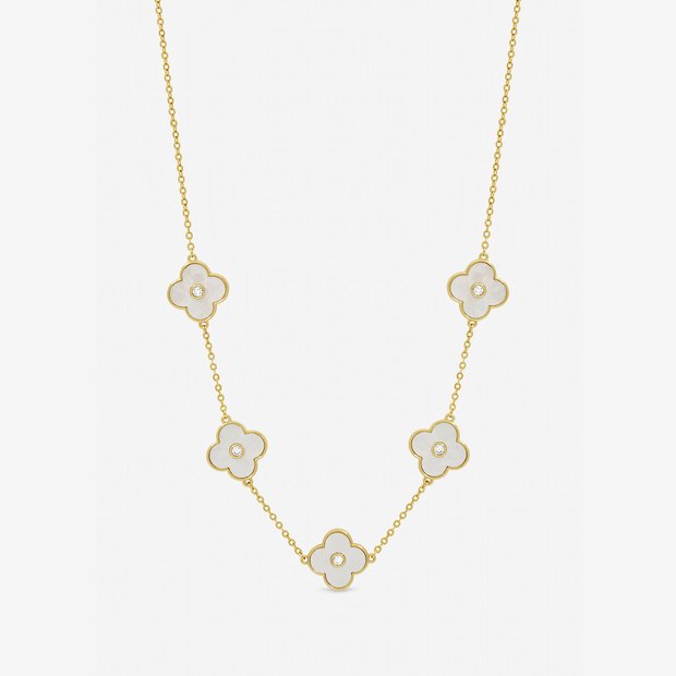 Jon Richard gold plated mother of pearl clover necklace, UK version