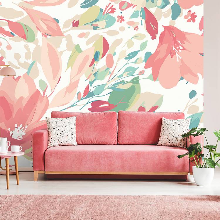 Origin Murals Flowing Flowers Coral Pink wall mural, imported from the UK