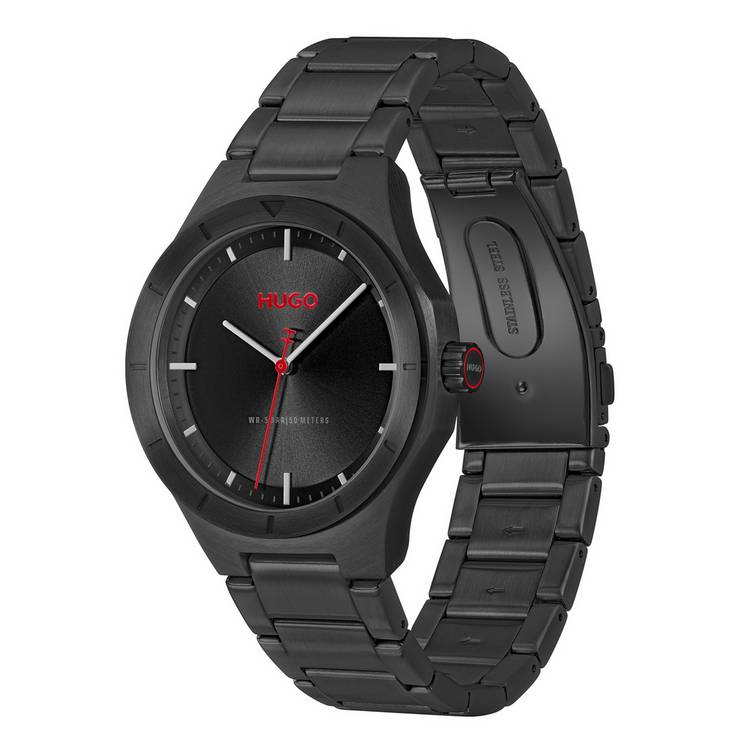 Hugo black stainless steel bracelet watch, UK version
