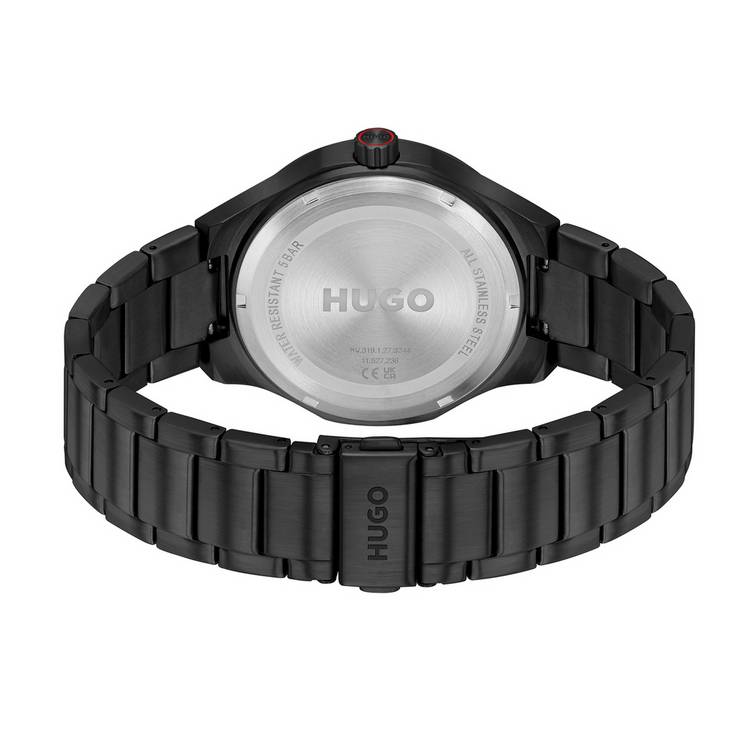 Hugo black stainless steel bracelet watch, UK version
