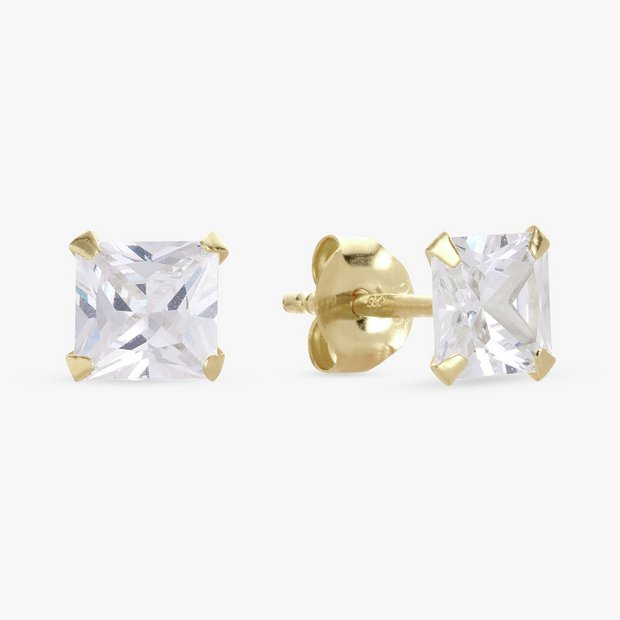 Revere gold plated silver stud earrings with cubic zirconia (British brand)