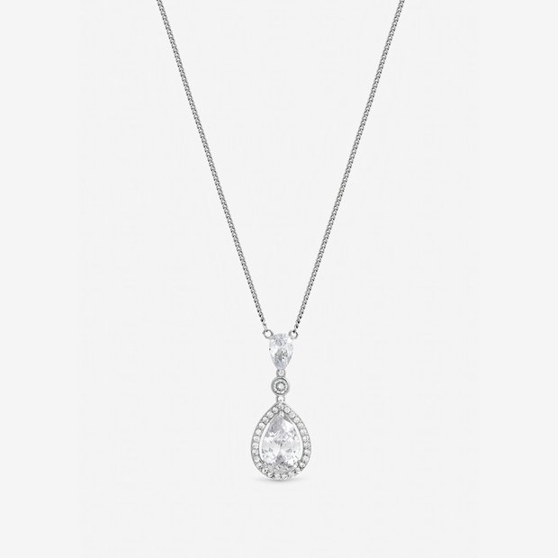 Jon Richard rhodium plated cubic zirconia pendant necklace (British brand)