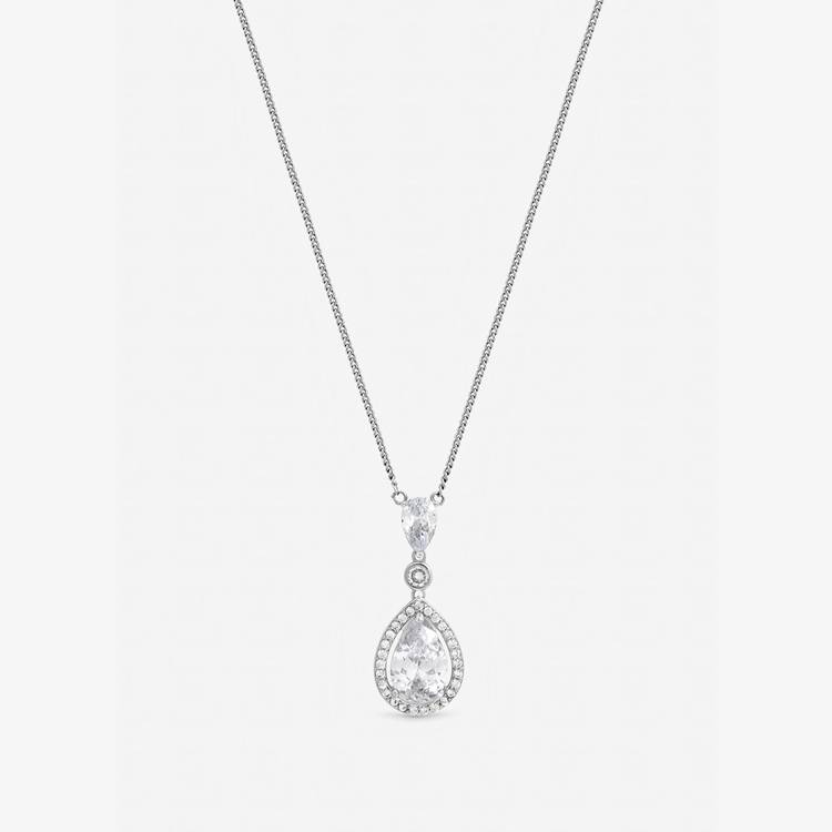 Jon Richard rhodium plated cubic zirconia pendant necklace (British brand)