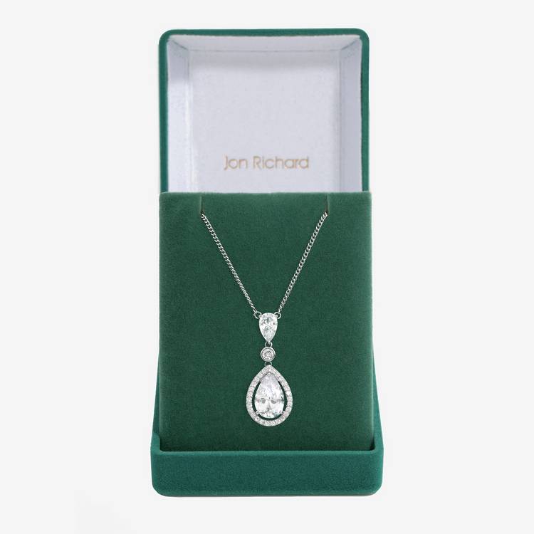 Jon Richard rhodium plated cubic zirconia pendant necklace (British brand)