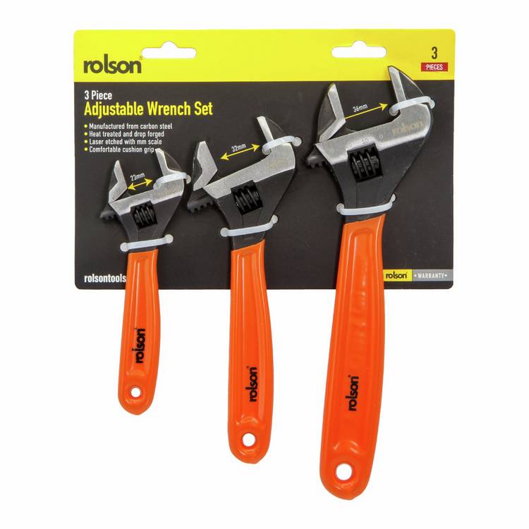 Rolson adjustable wrench set 3 piece, UK version
