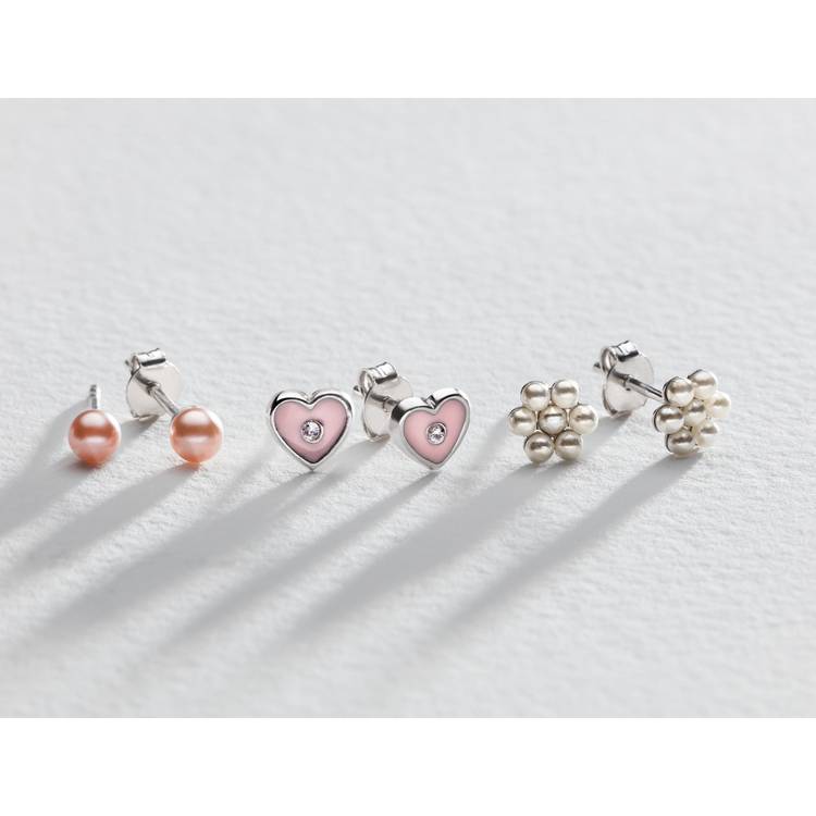 Revere kids stud earrings pearl flower heart 6mm, UK version