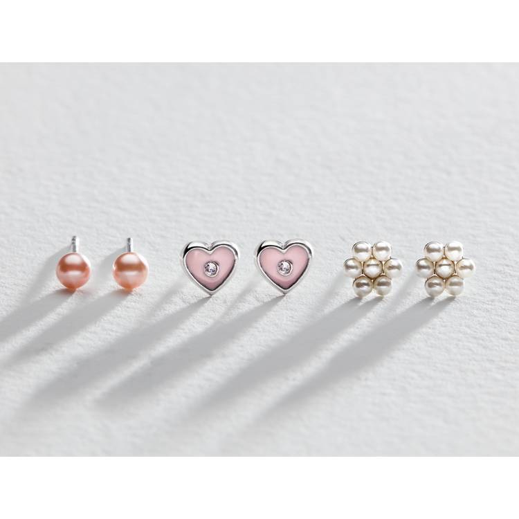 Revere kids stud earrings pearl flower heart 6mm, UK version