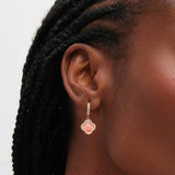 Jon Richard gold plated coral clover huggie earrings, imported from the UK