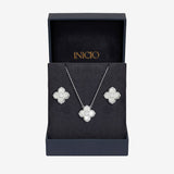 Inicio diamond cut clover pendant and earrings gift set (British brand)