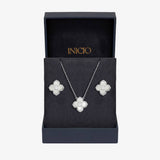 Inicio diamond cut clover pendant and earrings gift set (British brand)
