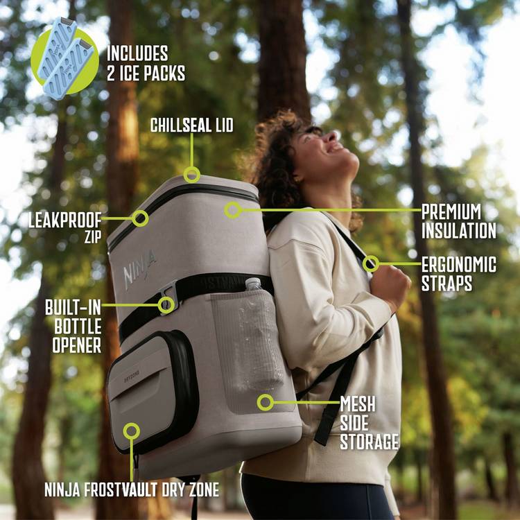Ninja FrostVault Go soft cooler backpack 17L beige (British brand)