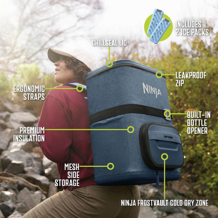 Ninja FrostVault Go soft cooler backpack 23L blue, imported from the UK