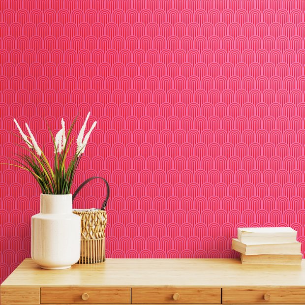 Hoopla Walls retro arch bright pink wallpaper roll - British product