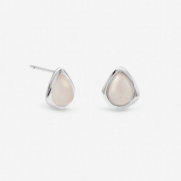 Inicio silver plated rose quartz stud earrings, UK version
