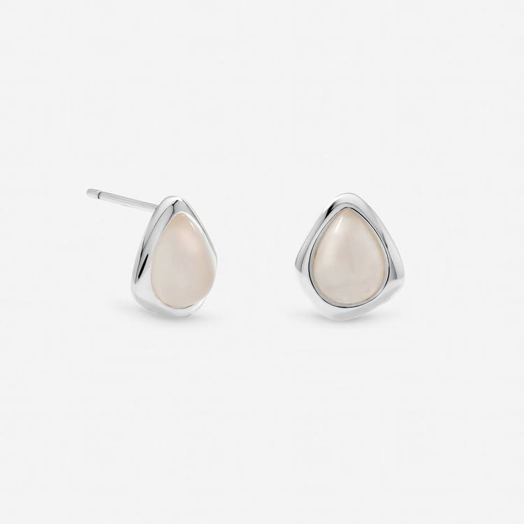 Inicio silver plated rose quartz stud earrings, UK version