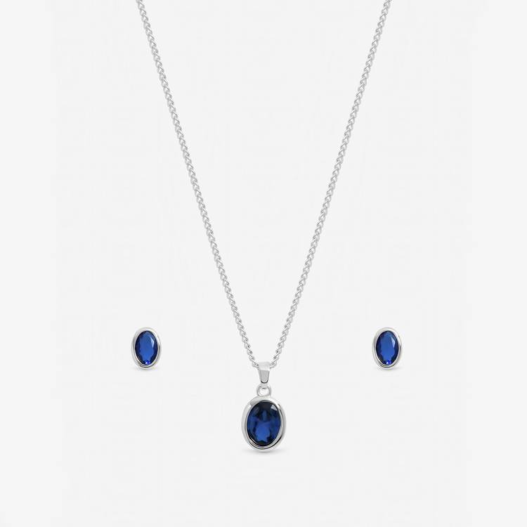 Inicio jewellery set silver plated sapphire oval bezel - British product