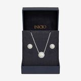 Inicio silver plated pearl halo jewellery set (British brand)