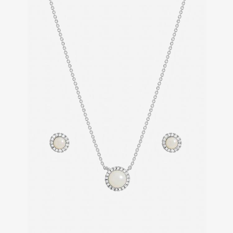 Inicio silver plated pearl halo jewellery set (British brand)