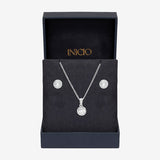 Inicio cubic zirconia bezel necklace and earrings gift set (British brand)