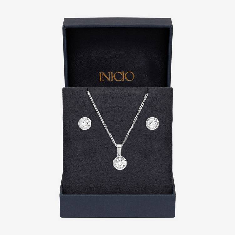 Inicio cubic zirconia bezel necklace and earrings gift set (British brand)