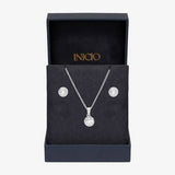 Inicio cubic zirconia bezel necklace and earrings gift set (British brand)