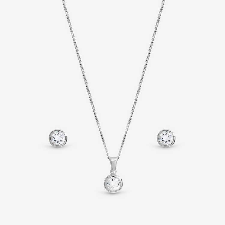 Inicio cubic zirconia bezel necklace and earrings gift set (British brand)