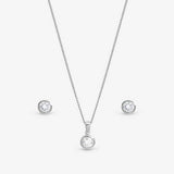 Inicio cubic zirconia bezel necklace and earrings gift set (British brand)
