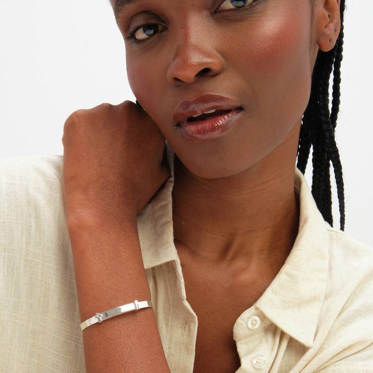 Inicio silver plated christening cross bangle (British brand)