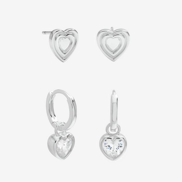 Inicio silver plated heart earrings pack of 2, UK version