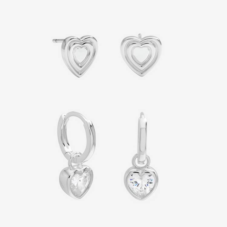 Inicio silver plated heart earrings pack of 2, UK version