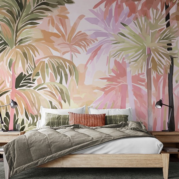 Origin Murals Pretty Palms Natural Blush wall mural - British product