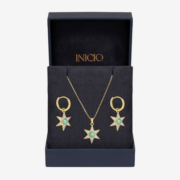 Inicio 14ct gold plated turquoise star pendant earrings - British product